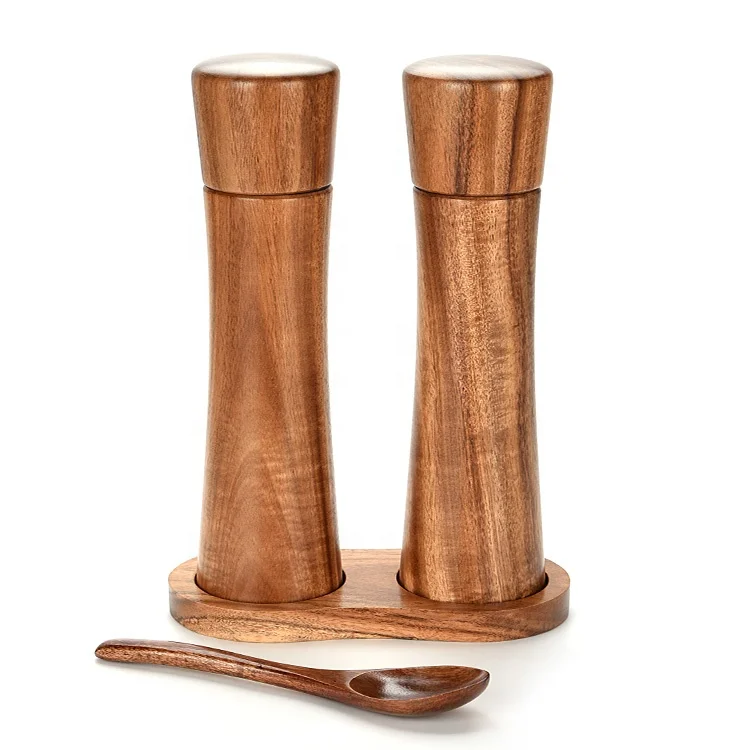 Wood Refillable Pepper and Salt Mills Set With Ceramic Grinding Mechanism For Christmas Box Gift