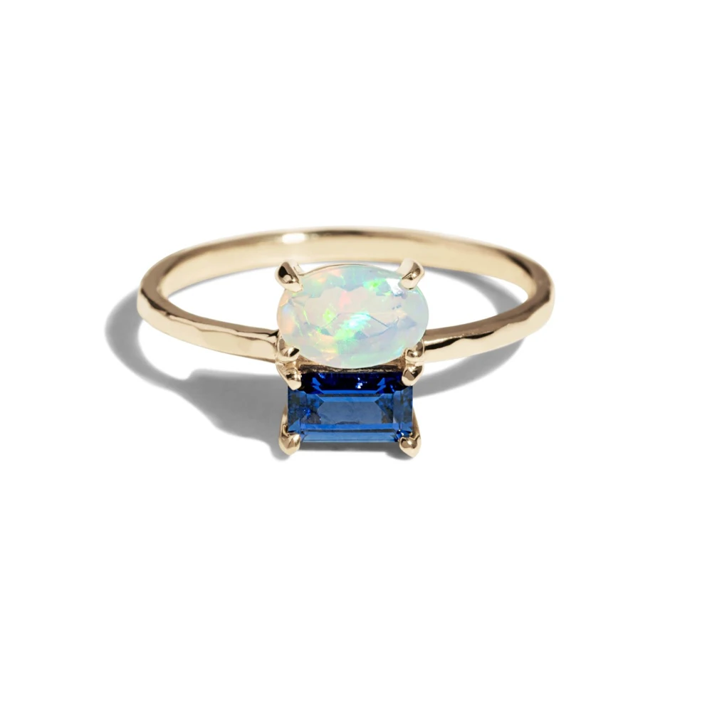 Solid 14K Yellow Gold Genuine Opal  Blue Topaz Gemstone Handmade Wedding Fine Jewelry Manufacturer Wholesaler Supplier Factory