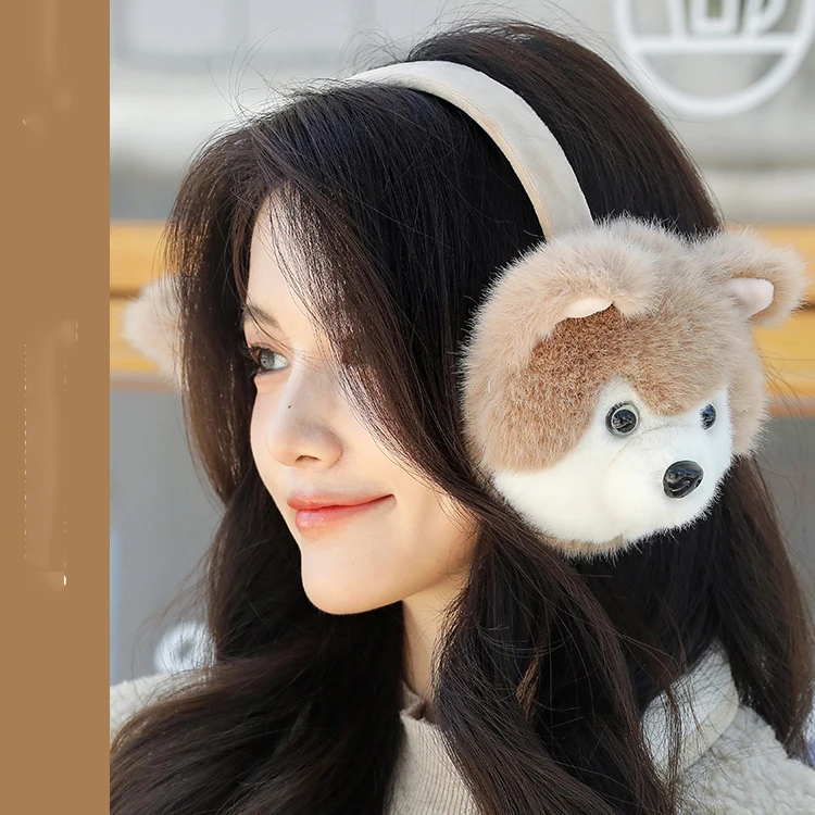 Custom Wholesale Cute Soft Stuffed Winter Ear Muffs Ear Warmer Kids Lovely Thicken Plush Huskie Earmuffs