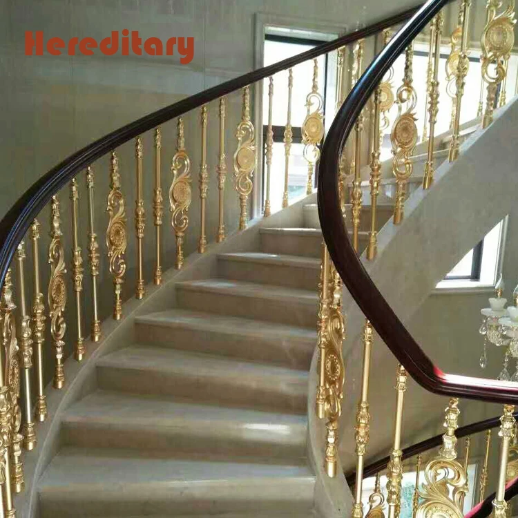 K gold indoor luxury stair railing and cast aluminum staircase railings with red wood handrails