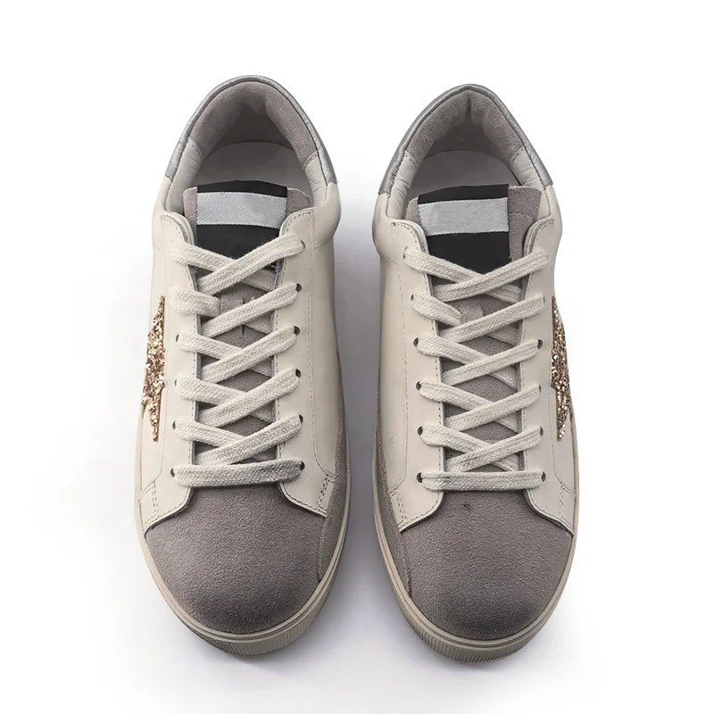 Original Quality Golden Glitter Old Ball Star Grey Suede White Cow Leather Women Sneakers Chaussures de Skate Unisex Men Shoes