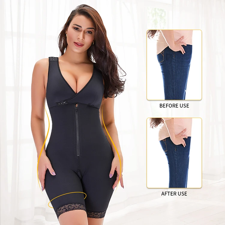 Solid Color V Neck Seamless Bodyshaper Hip Enhance Adjustable Hook Strap Open Crotch Plus Size Fajas Shapewear Full Body Shaper