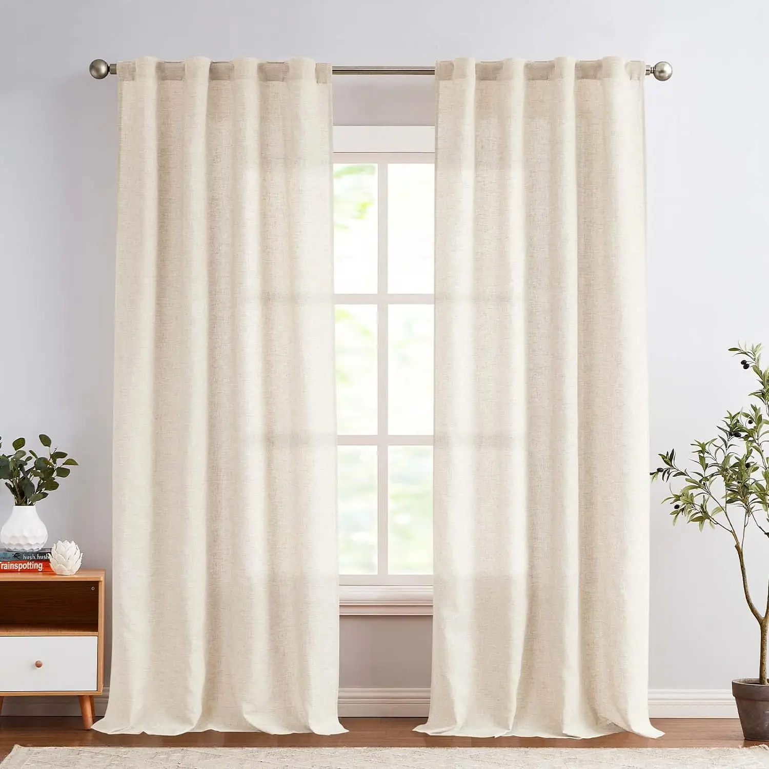 multifunctional Cotton Linen Feeling Semi Sheer Top Grommet Gauze Sheer Voile Curtains for The Living Room Bedroom Home