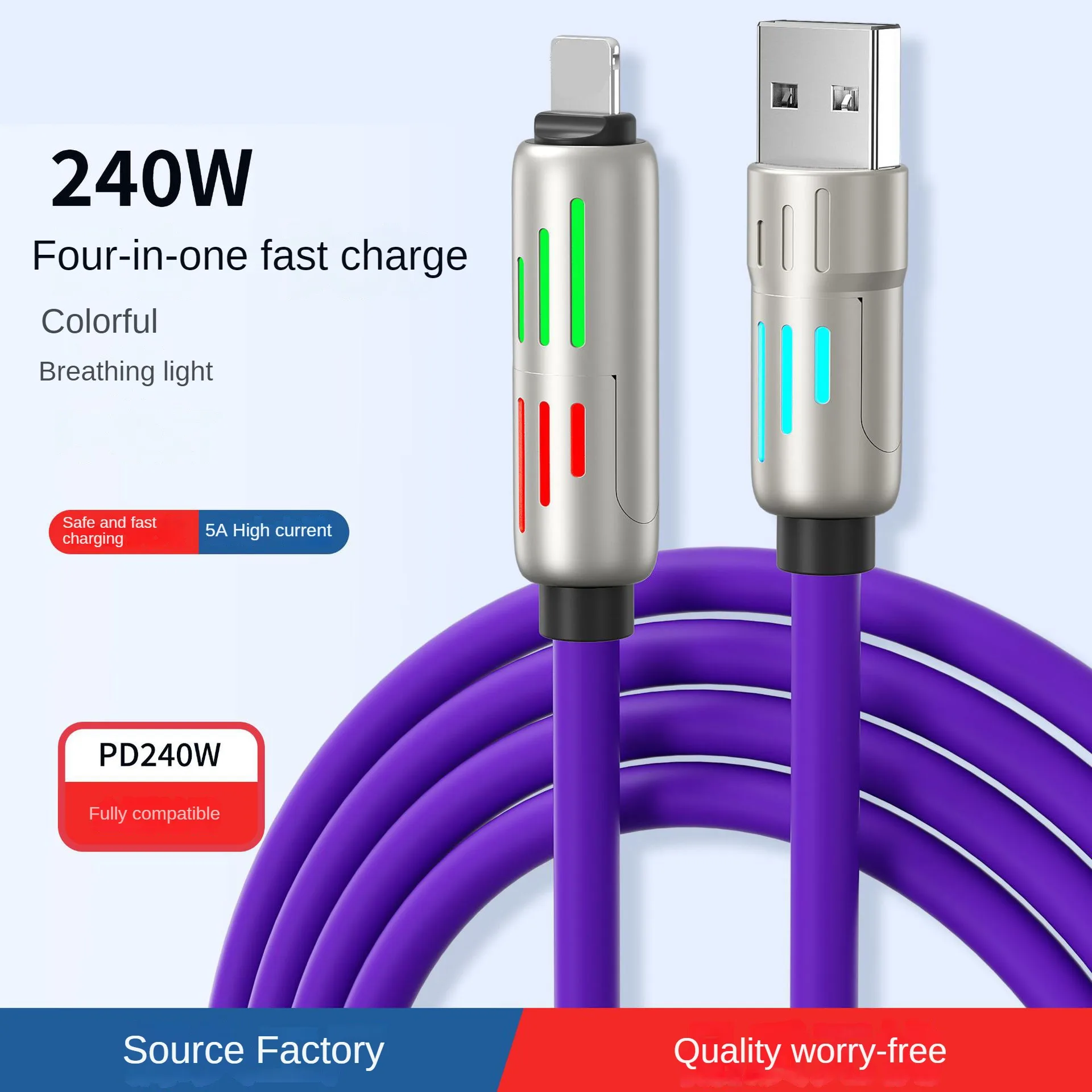 New 240w 4 in 1 charger cable Type C Fast Charging Cable Phones& Laptops Multifunctional Data line for iphone 16 15 samsung s24