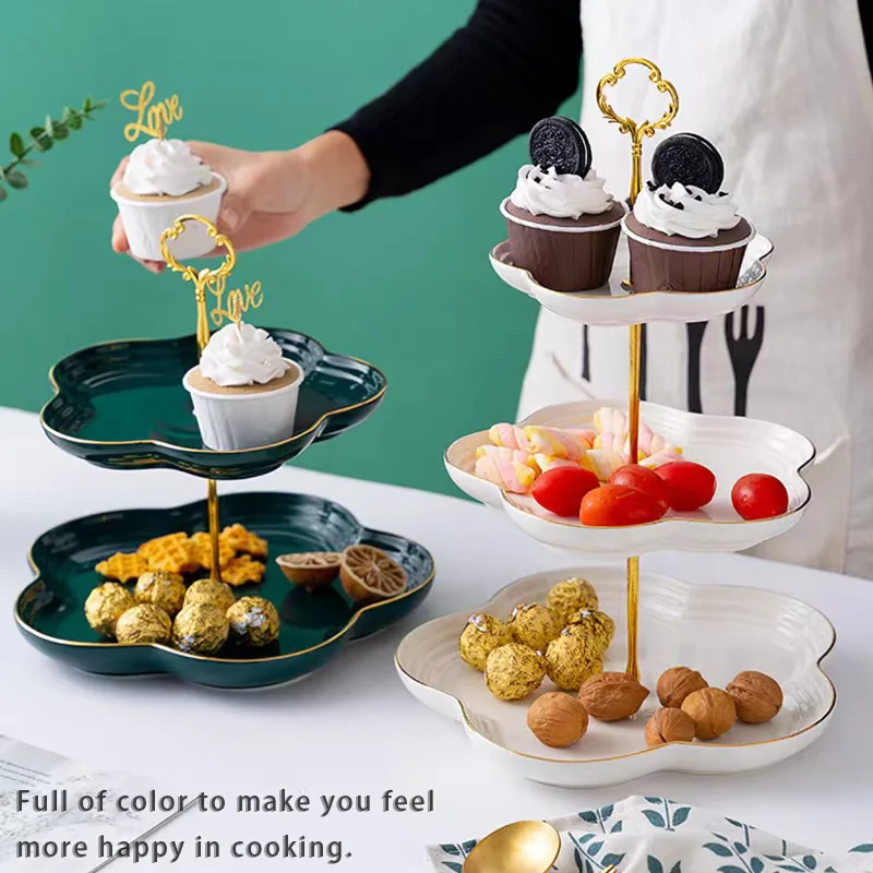 Round Fruit Tea Party Table Snack Display Stands Dessert Serving Tray Plate Cupcake Wedding 3 Tier Ceramic Cake Stand
