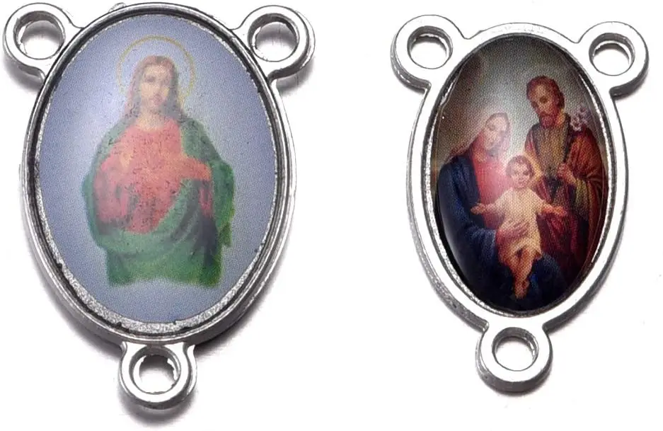 40pcs Mix Rosary Cross and Center Miraculous Maria Crucifix Medal Charms Pendants for Crafting Jewelry Rosary Necklace Bracelet