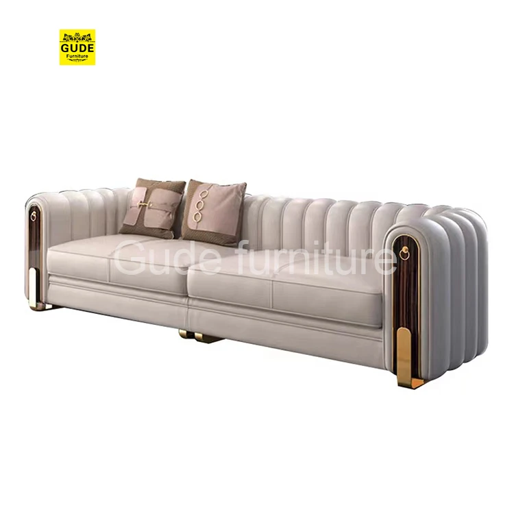 Luxury Living Room Furniture White Leather Upholstered Chesterfield Sofa Set Solid Wood Sofa Set GUDE Sofaset Living Room Modern