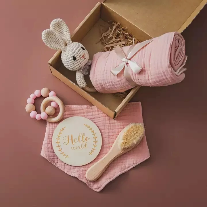 Baby Shower Gift Set with bunny Teething pacifier chain Baby Rattle Toys Blanket new born baby gift set