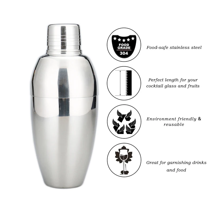 Manufacturers sell 304 Stainless Steel Cocktail Shaker 500ml New American Style Shaker Bar Milk Tea Shop General Bar Tools