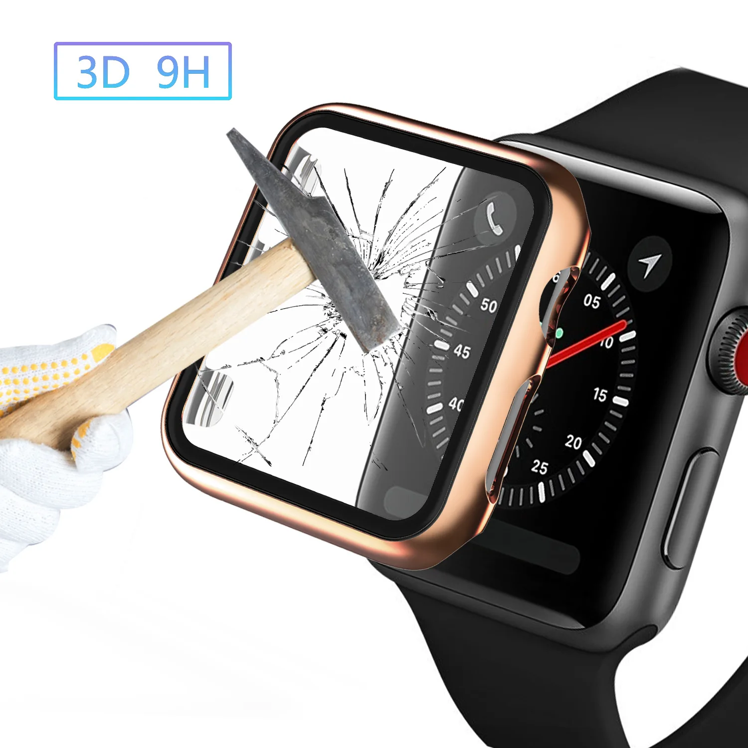 Жесткий чехол с 3D гальваническим покрытием и полной защитой для Apple Watch защитный экрана