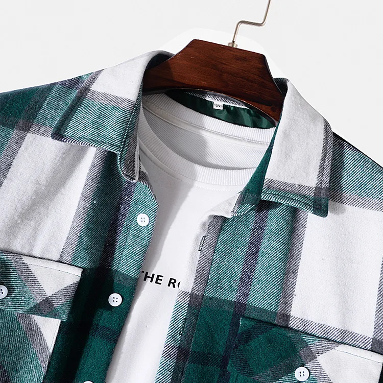 Wholesale leisure full sleeve shirt casual long sleeves  plaid stripes men shirt Checked worsted flannel shirt