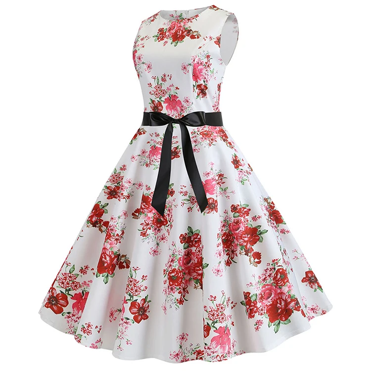 2021 Hot Sale Fashion Summer Sleeveless High Waist Slim Women Casual Floral  Dresses In Stock