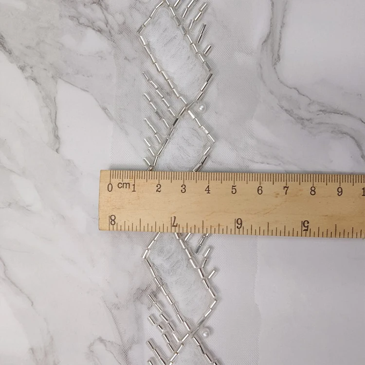 White heavy stitching bead wedding dress accessories mesh hand sewn bead leaves high-grade barcode DIY neckline