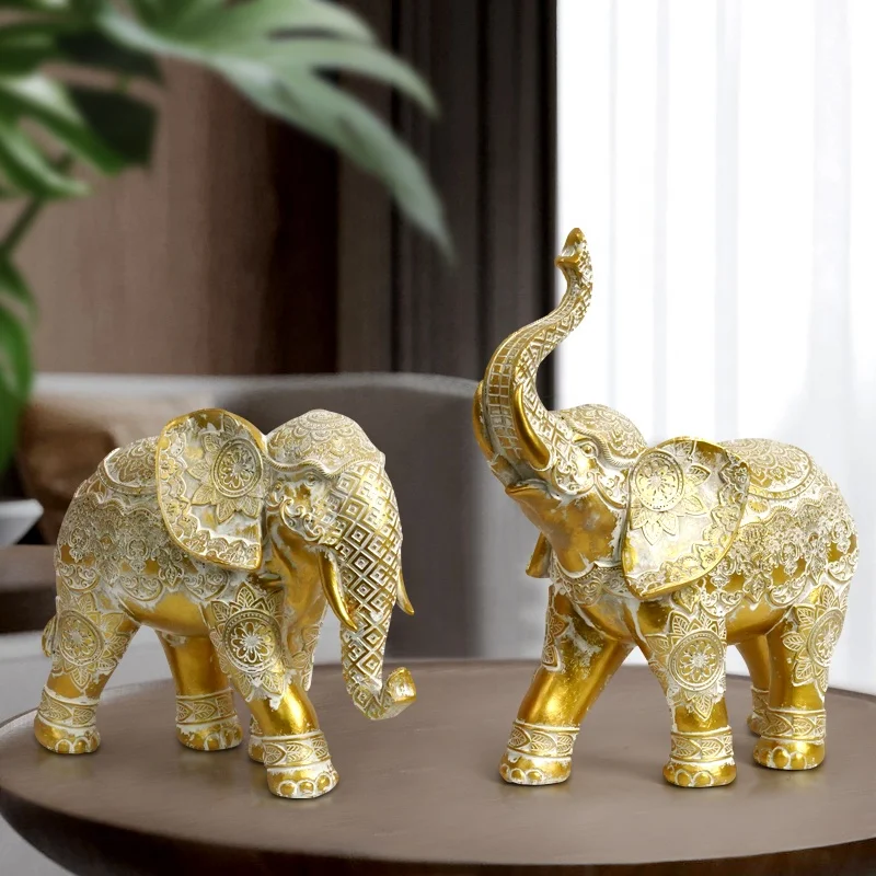 Light luxury American retro lucky elephant ornaments resin animal desk decoration animal statue folk crafts