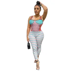 JM032 Wholesale one piece jumpsuit romper sexy woman outfit print sleeveless sexy jumpsuits club wear