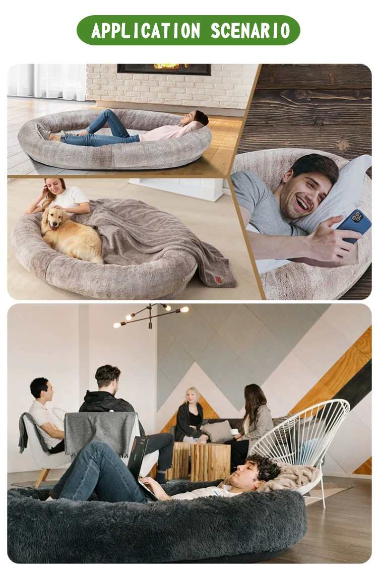 Waterproof Washable Long Plush Faux Fur Removable non-slip Pet Giant Human Size Scale Jumbo Adult Dog Bed