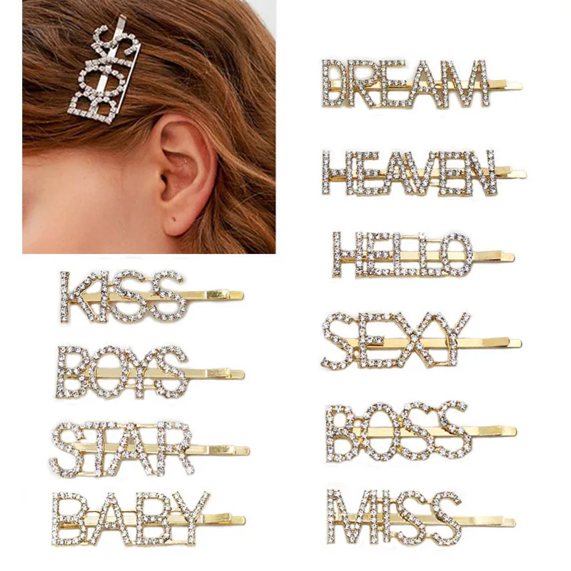 Free Shipping Letter Words Hairpin Bling Rhinestone Hair Clips Crystals Kids Hair Accessories Hot Sell Hair Clips
