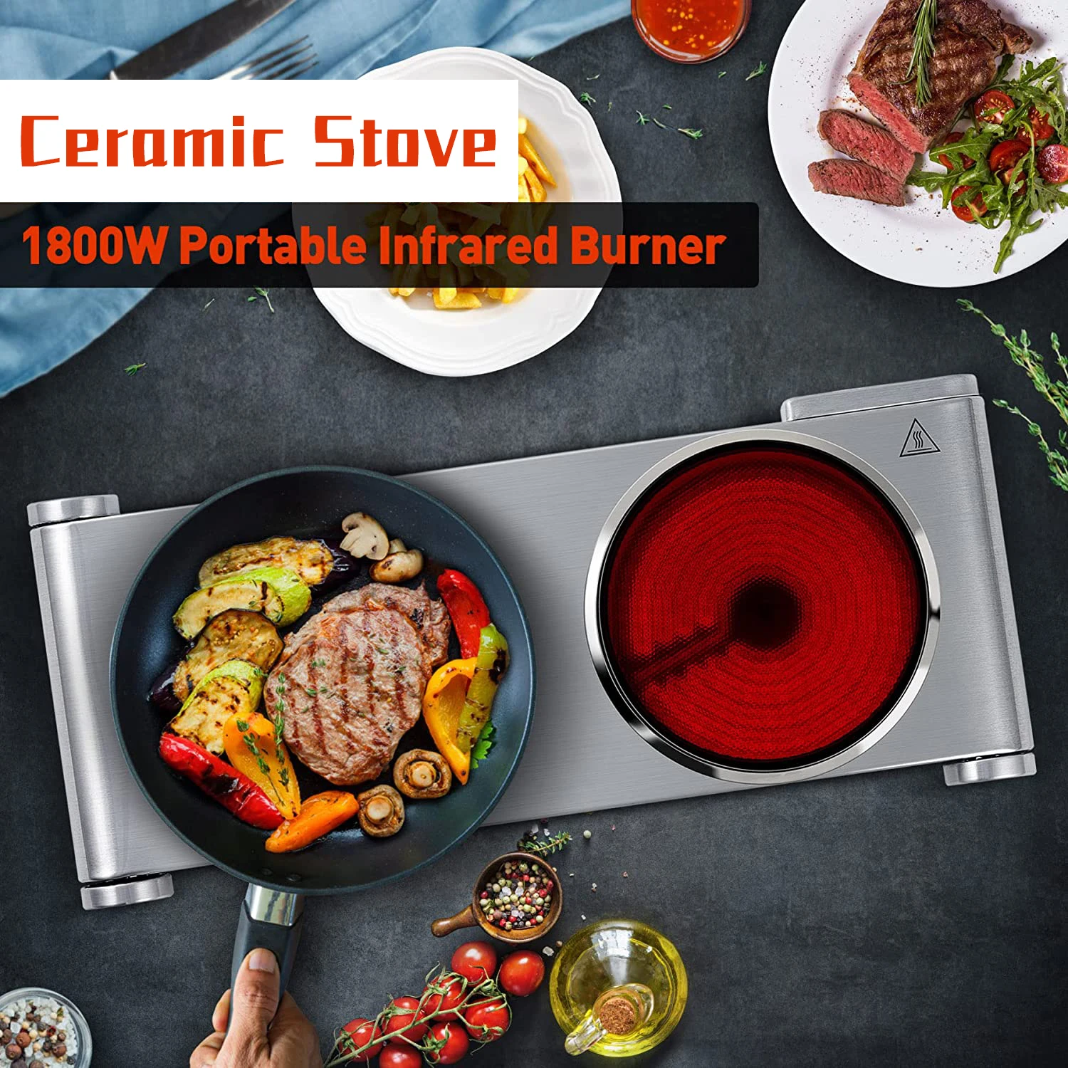 Heater Controller Portable Stove 12V Double Infrared Ceramic 2 Burner Cooker Stove Oven Hot Plate For Cooking Electric