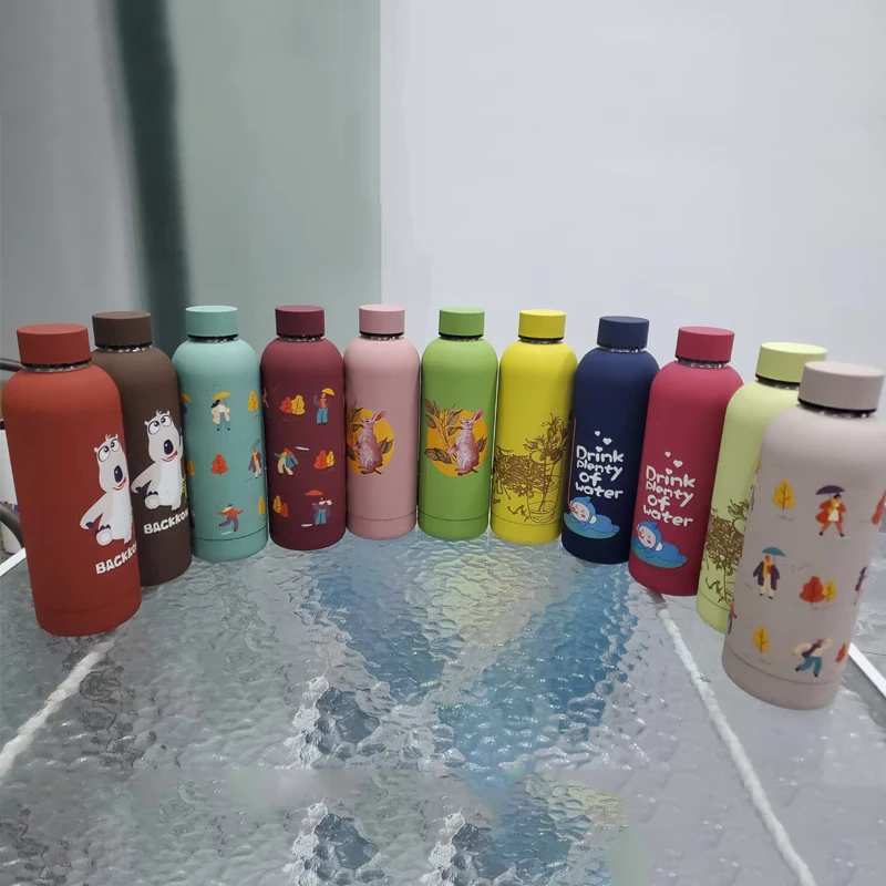 500 750ml Tasse copo Spray rubber painted stainless steel sport yoga bottle botellas de agua stainless steel sport water bottles