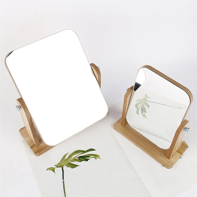Simple Desktop Solid Wood Makeup Mirror Home Rotatable Dressing Mirroring Office Portable Desktop Mirror