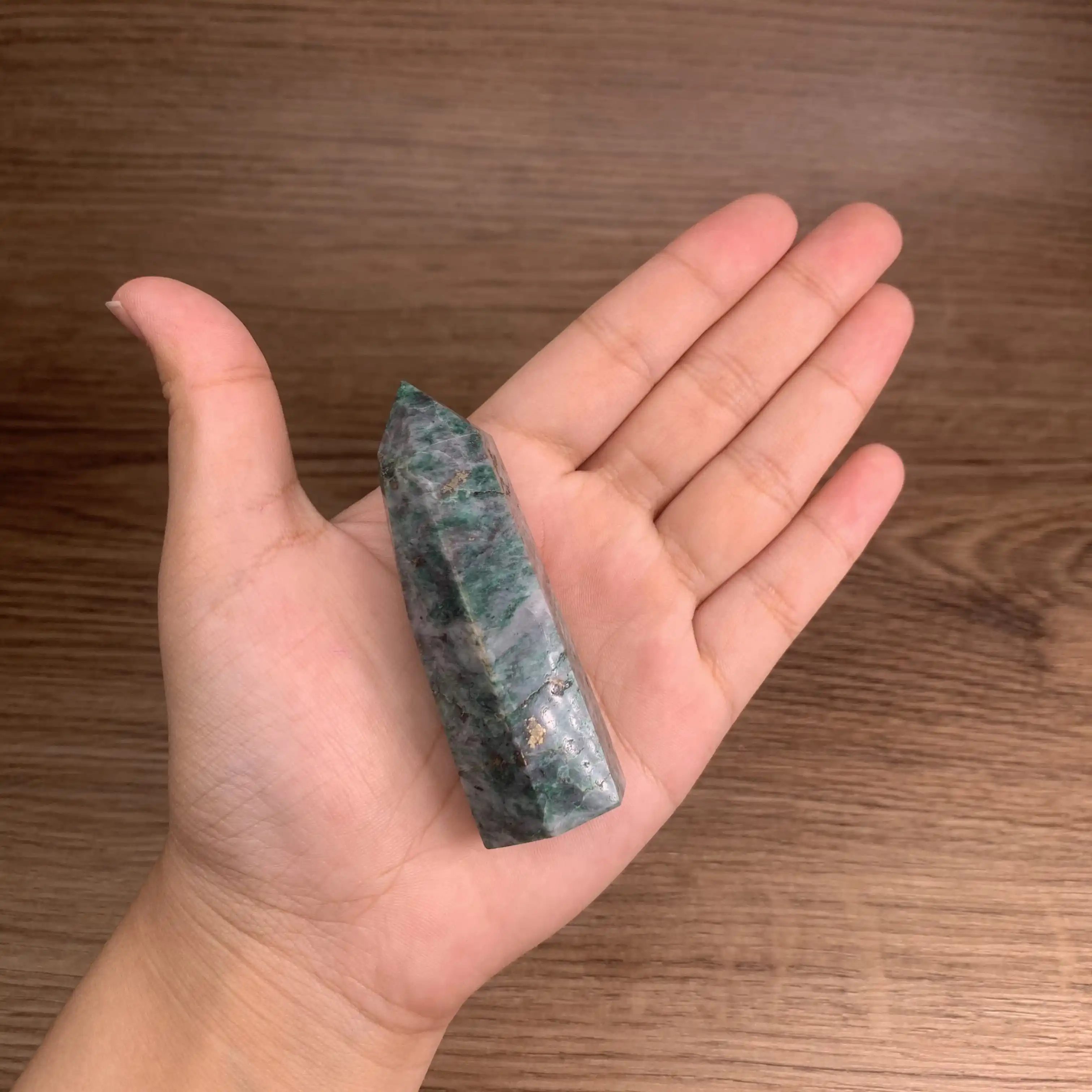 Wholesale Natural Crystal green jade with pyrite tower  Crystal wand point
