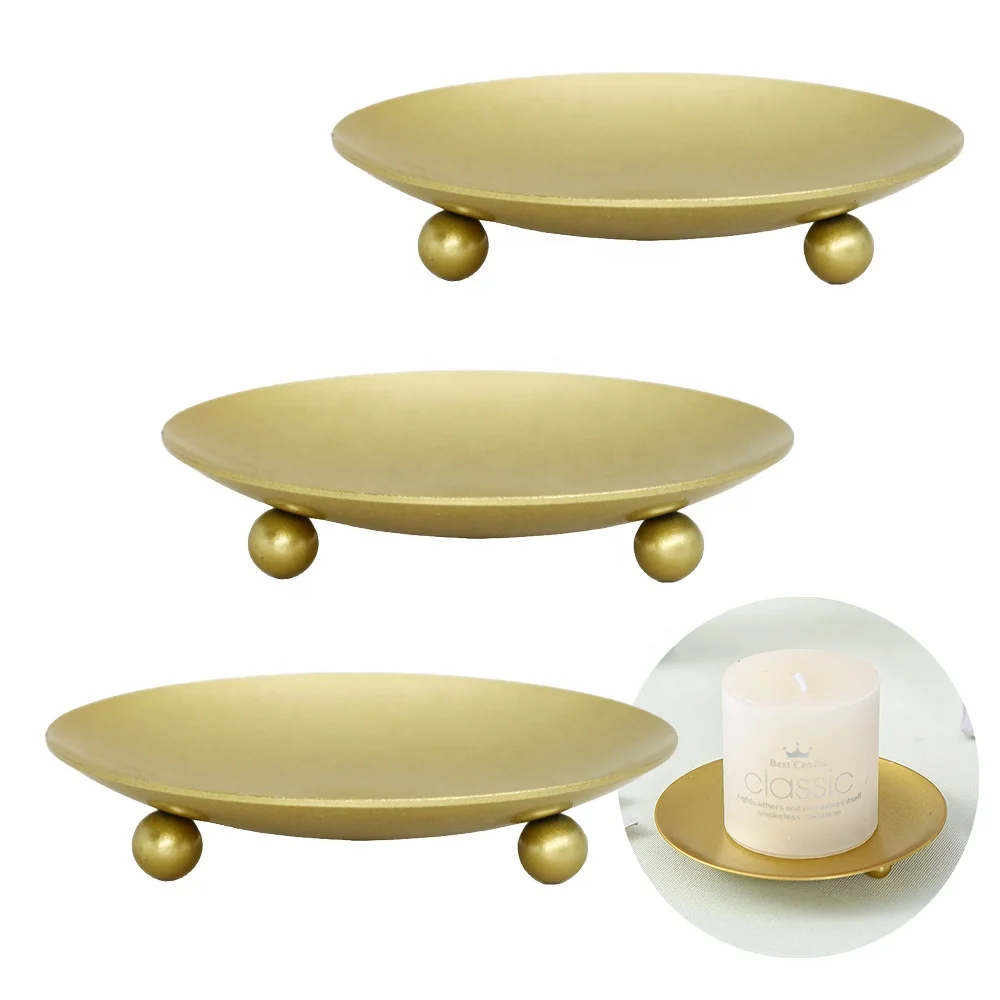 Gold Metal Trays Decorative Iron Plate Candle Holder Candle Stand for LED &  Votive Candles