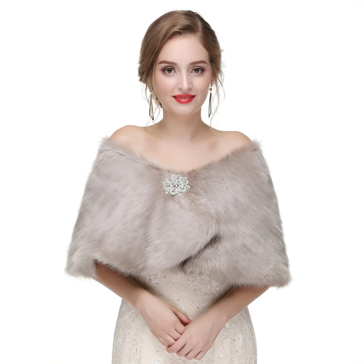 Faux Fur Shawl Wraps Cloak Coat Sweater Cape Wedding Bridal Winter