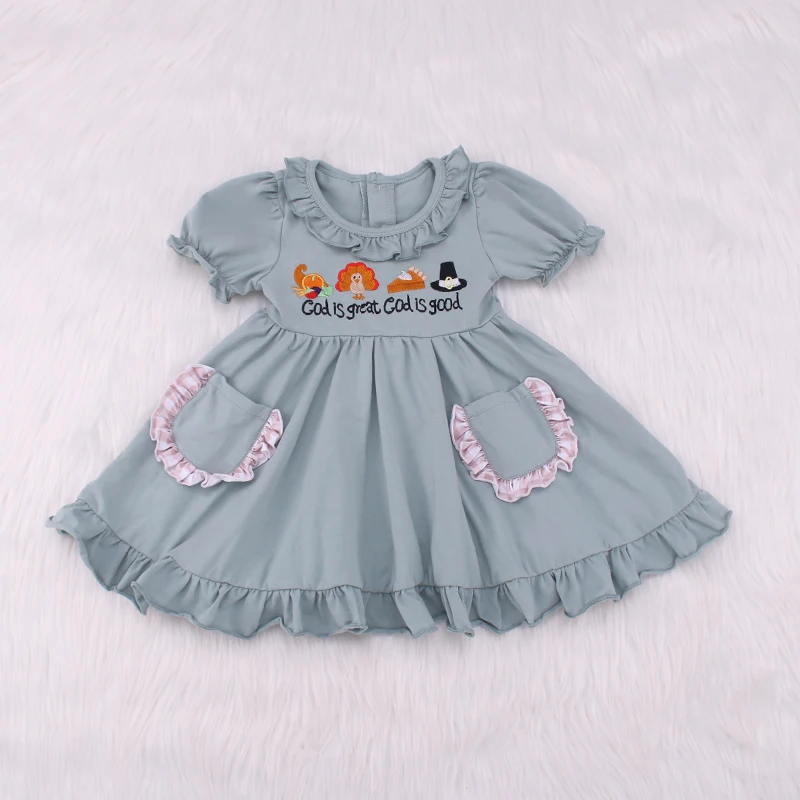 Happy Luoka OEM light green princess dress baby girl dress with embroidery