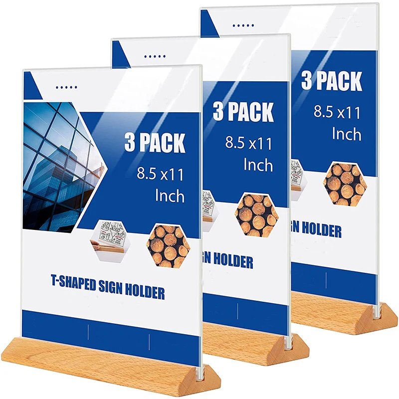 Custom A4A5A6 Acrylic Wooden Sign Holder Menu Card Holder Desktop Photo Display Holder With Wood Base
