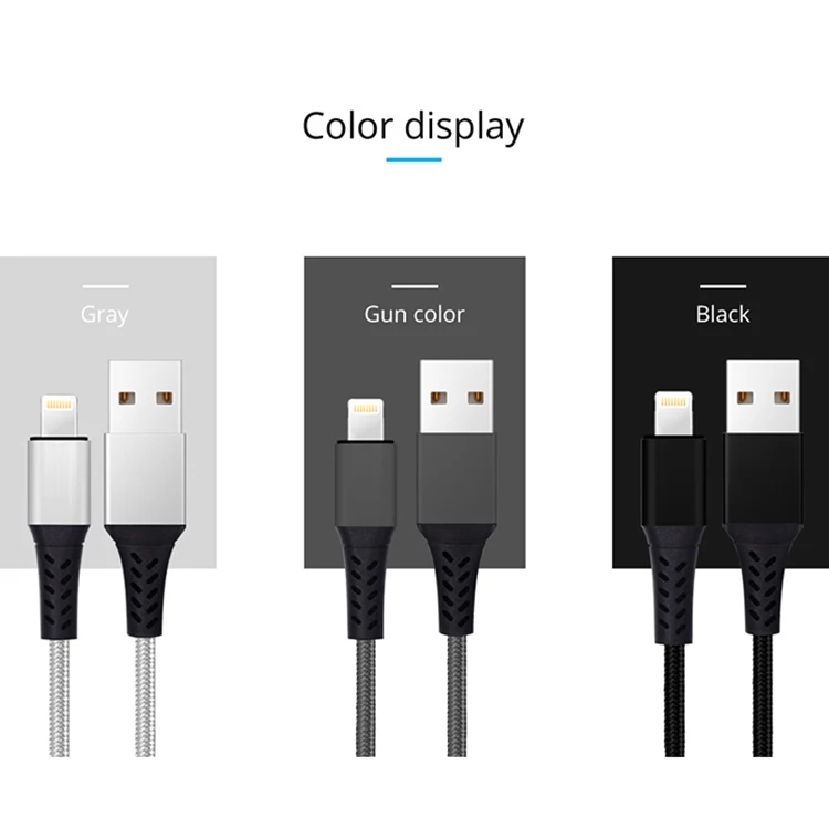 
For IOS, Type C, Micro Cable Custom 3ft 6ft 3 Pack 5 Pack Nylon Braided 2.4A Charging USB Data Cable 