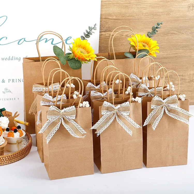 Wholesale Custom Kraft Paper Hand Bag Gift Bag Brown Shopping Packaging Flat Handle Kraft Paper Bag