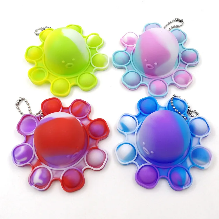 
2021 Amazon Hot Sale New Design Reversible Double-Sided Octopus Push Pops It bubble toy Keychain Pop Flip Octopus 