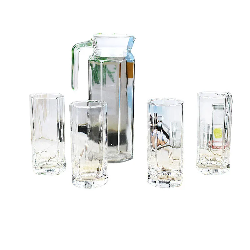 High Quality Gold European middle east Hot 7 pcs 7pcs set 1500ml ribbed Coffee and Tea glass golden water jug with beak box
