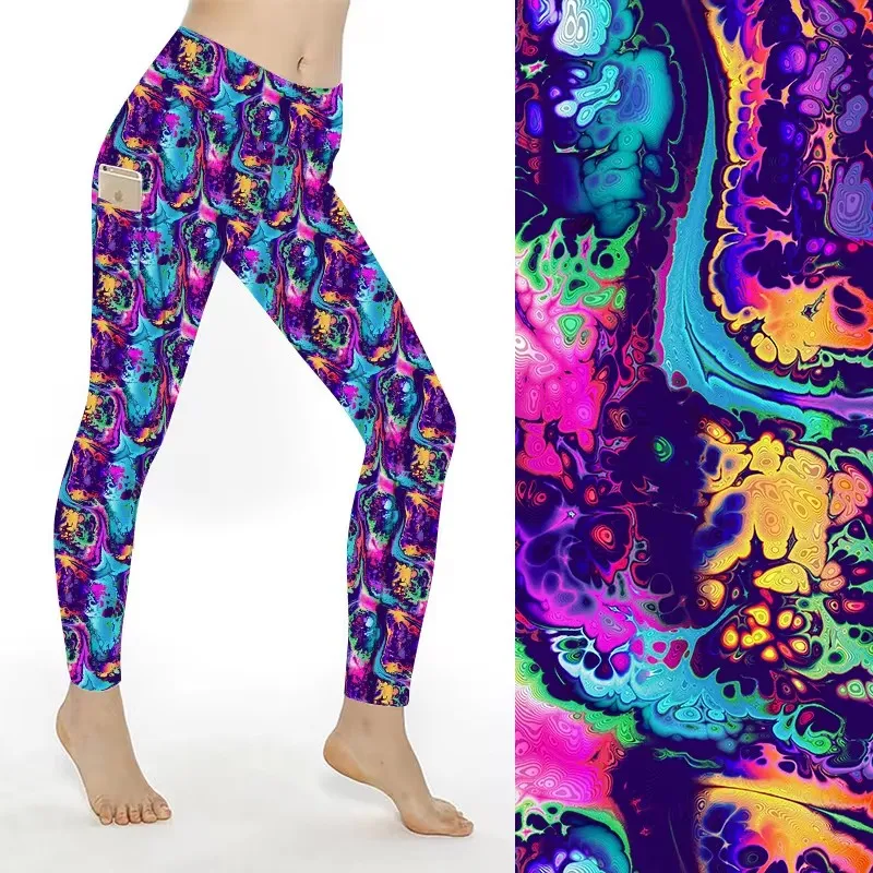 Buttery Soft Double Side Brushed Hybrid Rainbow Custom Skull Digital Printed High Waist Leggings With Pockets