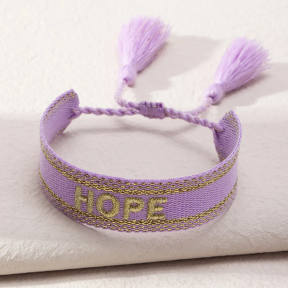 Trendy BOHEMIA Customized Fashion Hand Made vintage embroidery LOVE HOPE alphabet tassel  Bracelet Hand rope