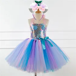 Girls Cosplay Mermaid Tutu Dress Birthday Costume for Girls 2-12 years