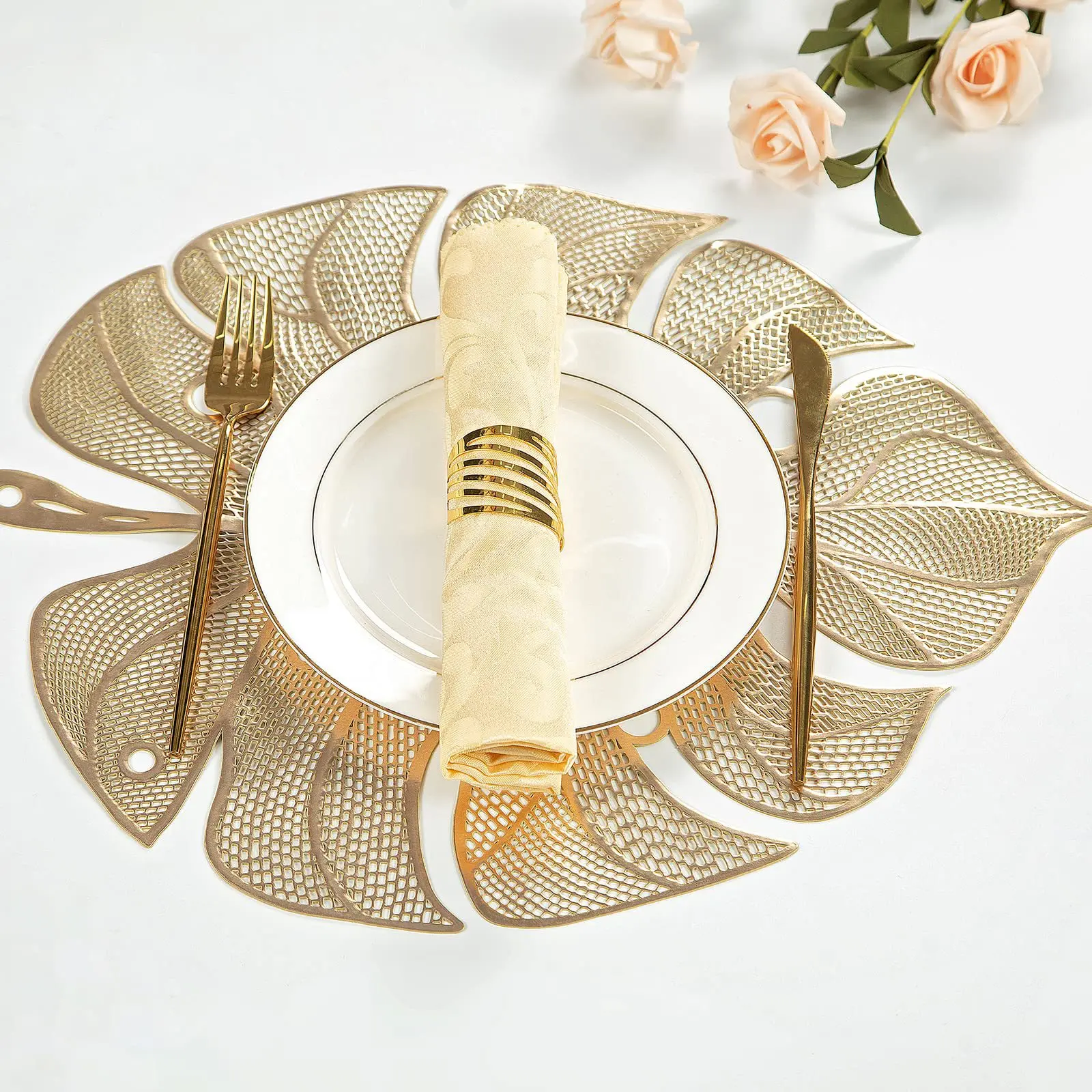 2023 gold vinyl  leaf placemats for dining table luxury wedding