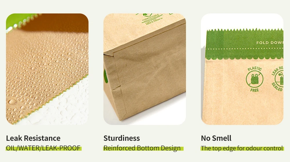 Custom Printed Compostable Food Waste Packaging Biodegradable Disposable Brown Kraft Paper Garbage Bag Without Handles