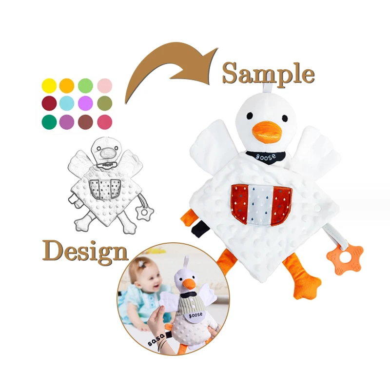 Wholesales Newborns Organic Cotton Baby soft book Teething Cloths Comforter Towel Stuffed Duck Soothing Baby Security Kids Blank