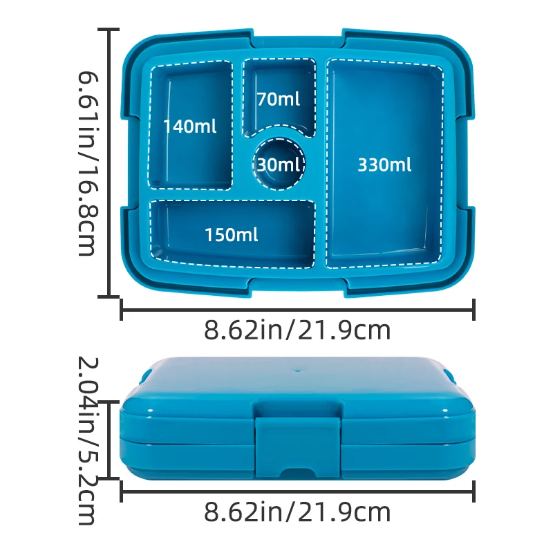 Eco Friendly Food Safety Plastic Divided lunch box Kids Bento Box 5 Compartments Children Lunch Box for School