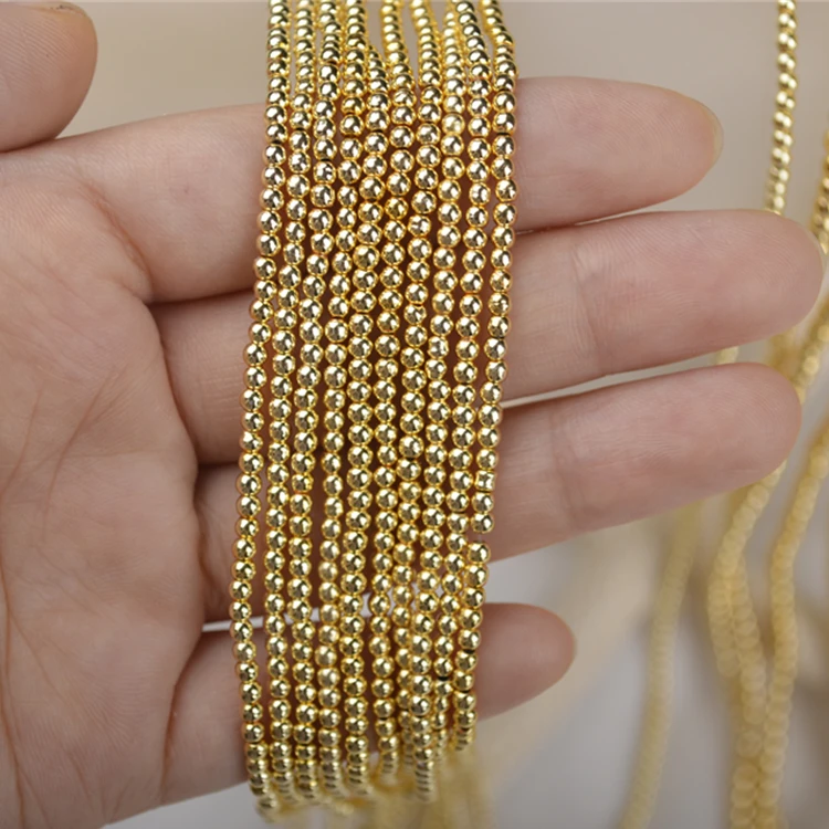 Wholesale good quality shiny gold plated Hematite round bead 2mm 3mm 4mm