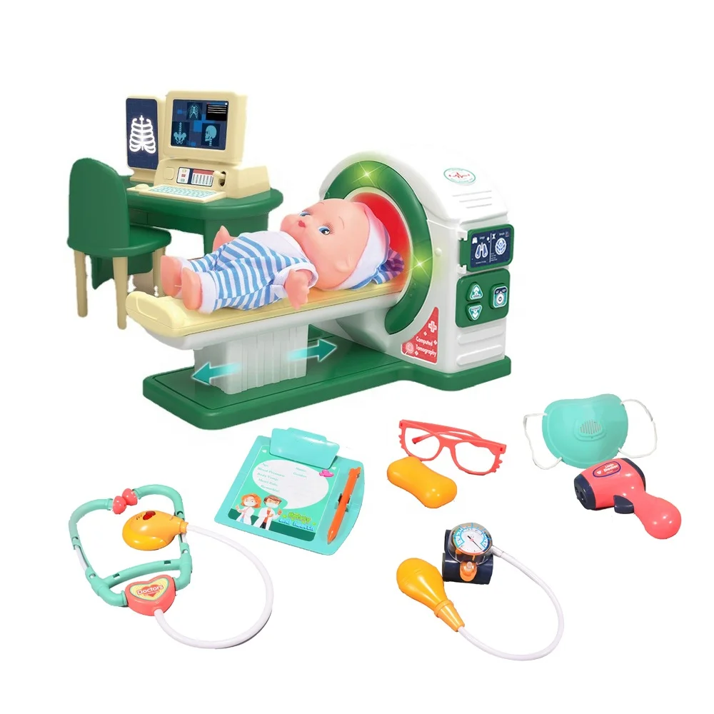 11 Pieces Educational Hospital CT Scan Machine Medical Play Doctor Set Toy With Computer Monitor For Kids