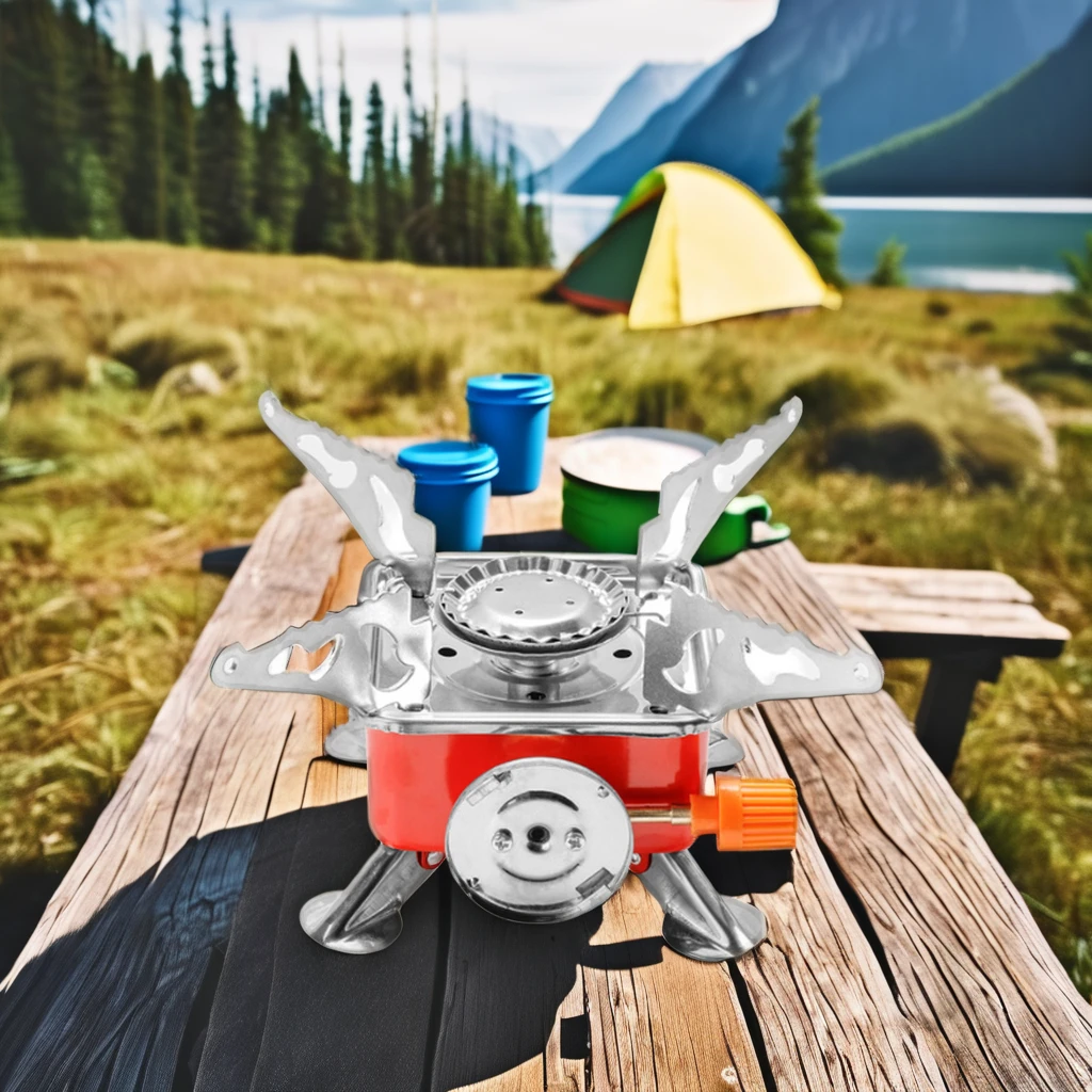Portable Outdoor Mini Square Gas Stove Foldable Card Design for Camping