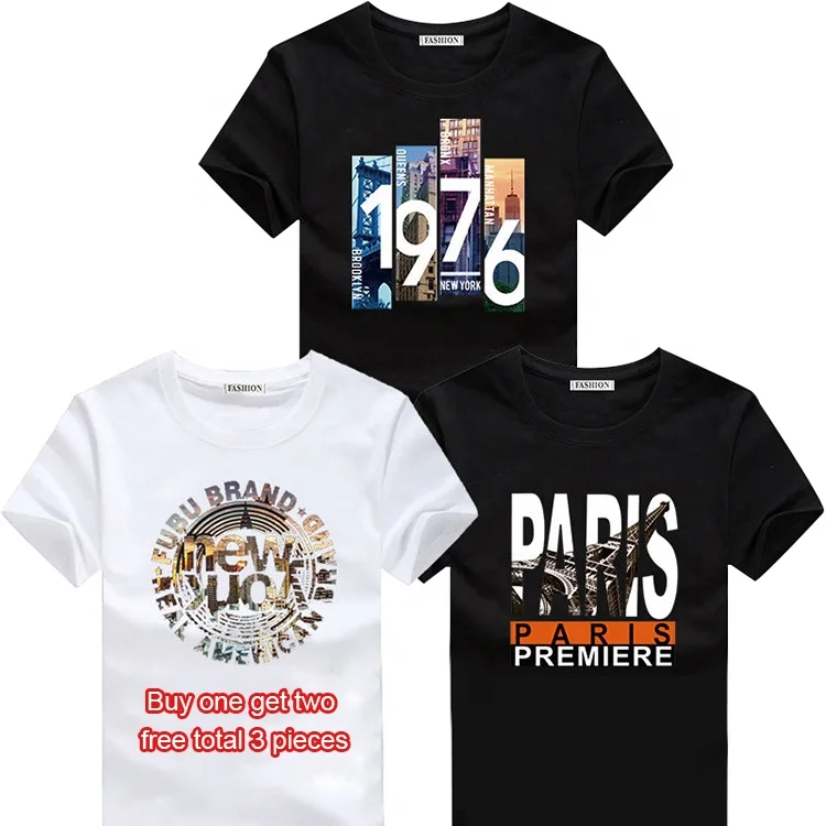 
Best Selling New Design Buy One Get Two Free Wholesale Cheap Mens Printing Mixed Color T-shirt 