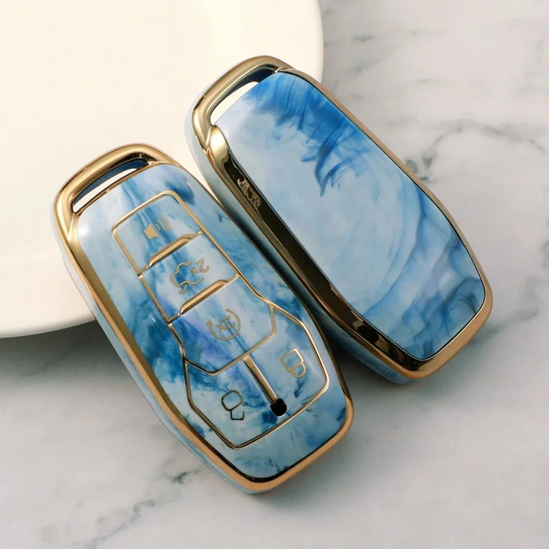 Jade TPU Car Key Case Cover Protector Fob Fit for Ford Fusion Mustang F150 Edge Explorer Lincoln MKZ 5 Buttons Car Key Holder