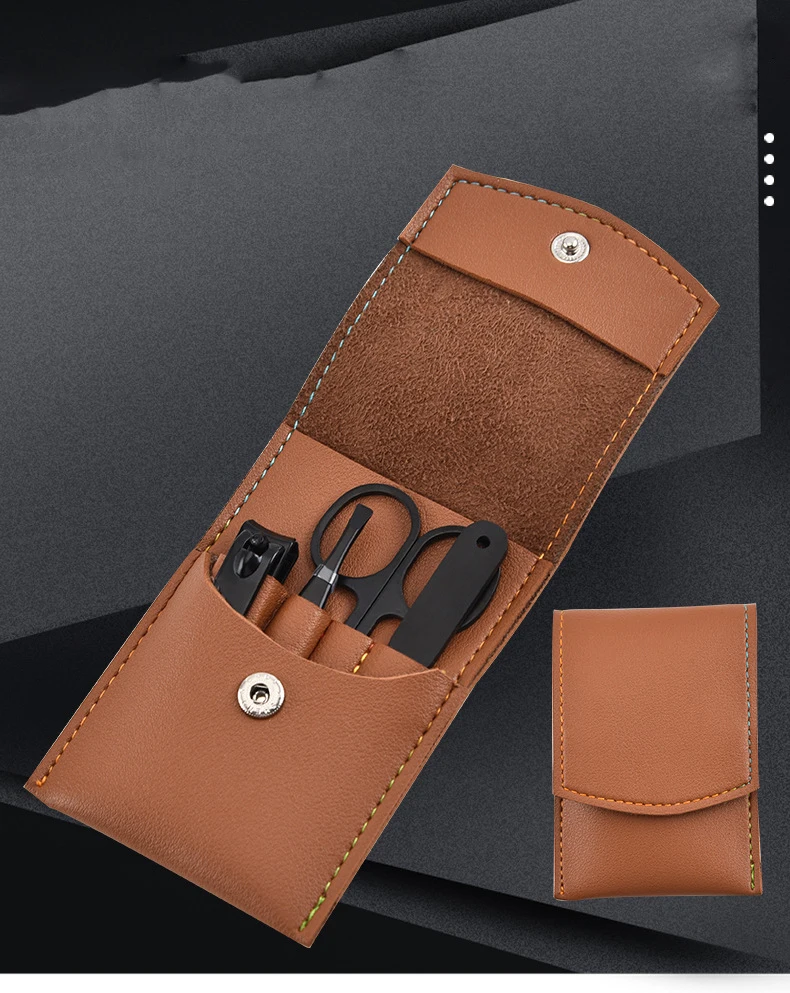 Factory nail clipper 4 pieces set nail scissors with folding PU leather bag beauty manicure nail file tools customized logo