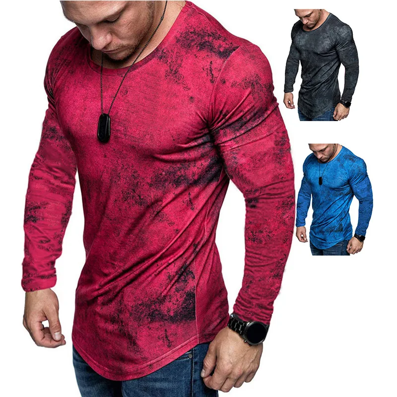 Trendy Round Neck Comfy Soft mens acid wash t shirt long sleeve t shirt men workout t shirts retro vintage clothing