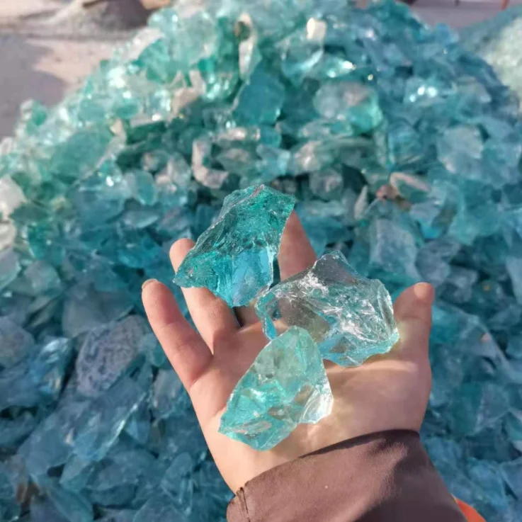 Landscaping sea blue slag glass rocks for garden