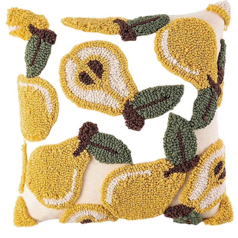 Throw Pillow Cover Sofa Cushion Cover Yellow Pear and Green Leaf Latch Lemon Punch Embroidery Hook Pillow