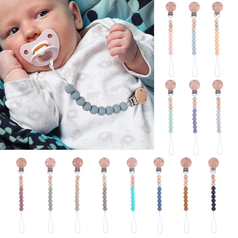 Customized Cartoon Wooden BPA Free Newborn Pacifier Holder Infant Clip 100% Silicone Pacifier Clip for Baby Boy Girl